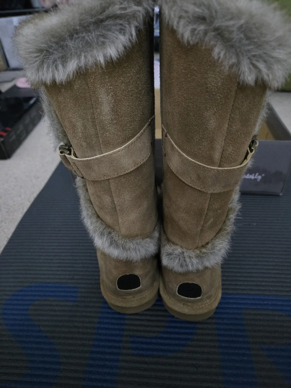 BEARPAW Sheilah Suede Knee High Snow Boots Faux Fur Trim Waterproof 7.5M